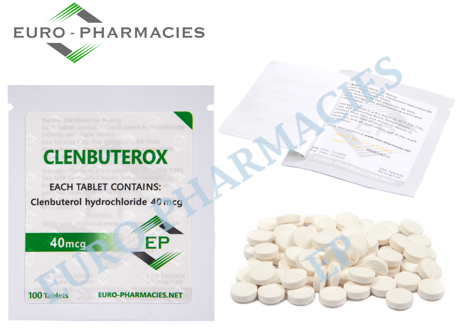 Euro Pharmacies Clenbuterox (Clenbuterol) – 40mcg/tab -100 tab/bag