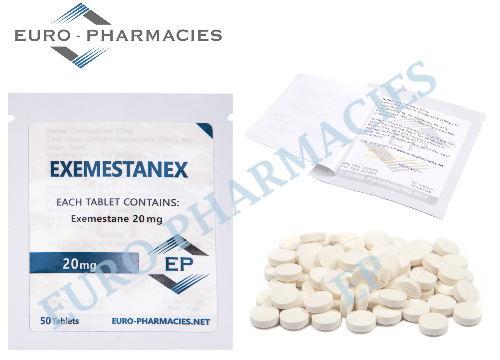 Euro Pharmacies Exemestanex (Aromasin) – 20mg/tab – 50 tab/bag