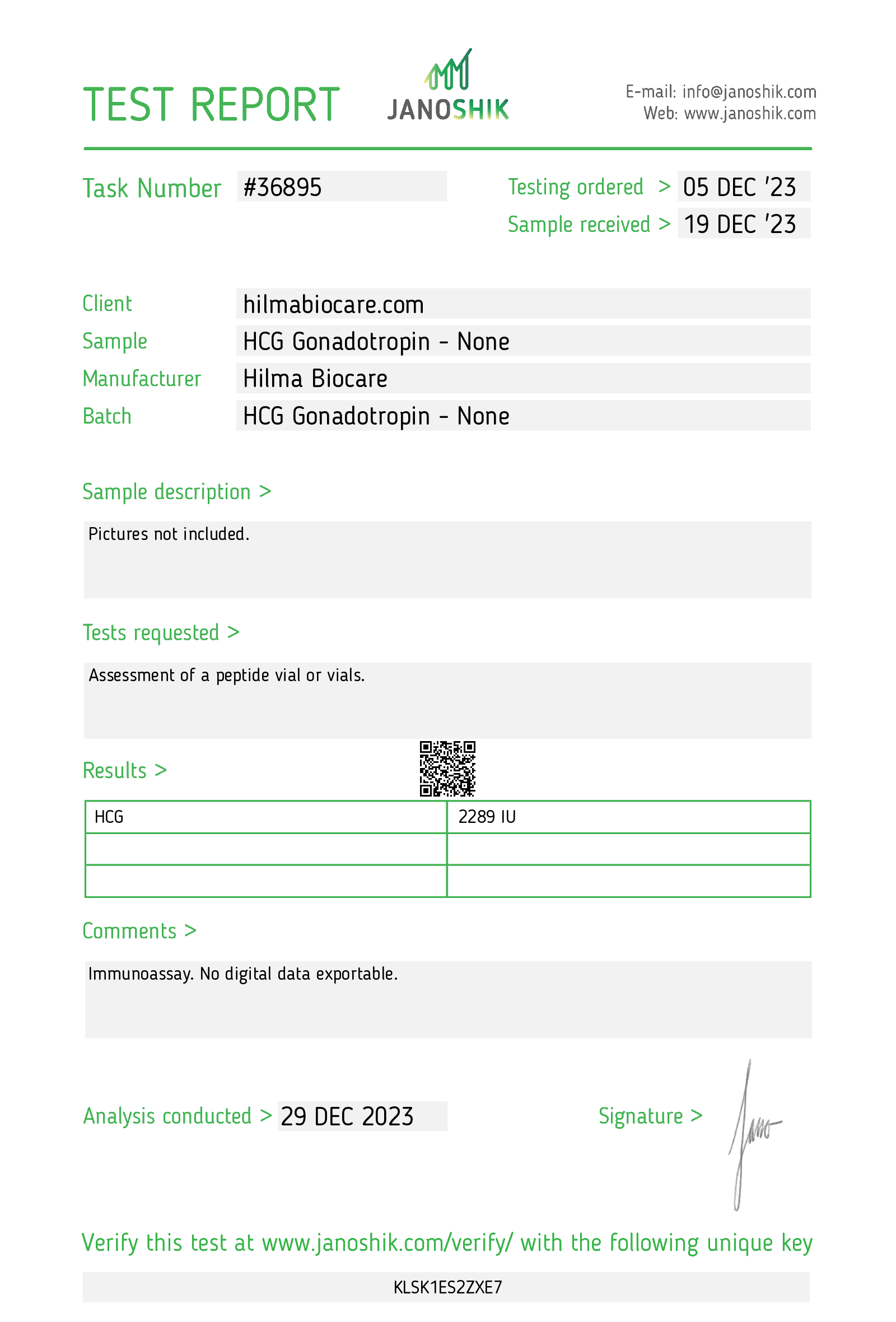 Hilma Biocare HCG Gonadotropin 1vial/2000IU - Image 2