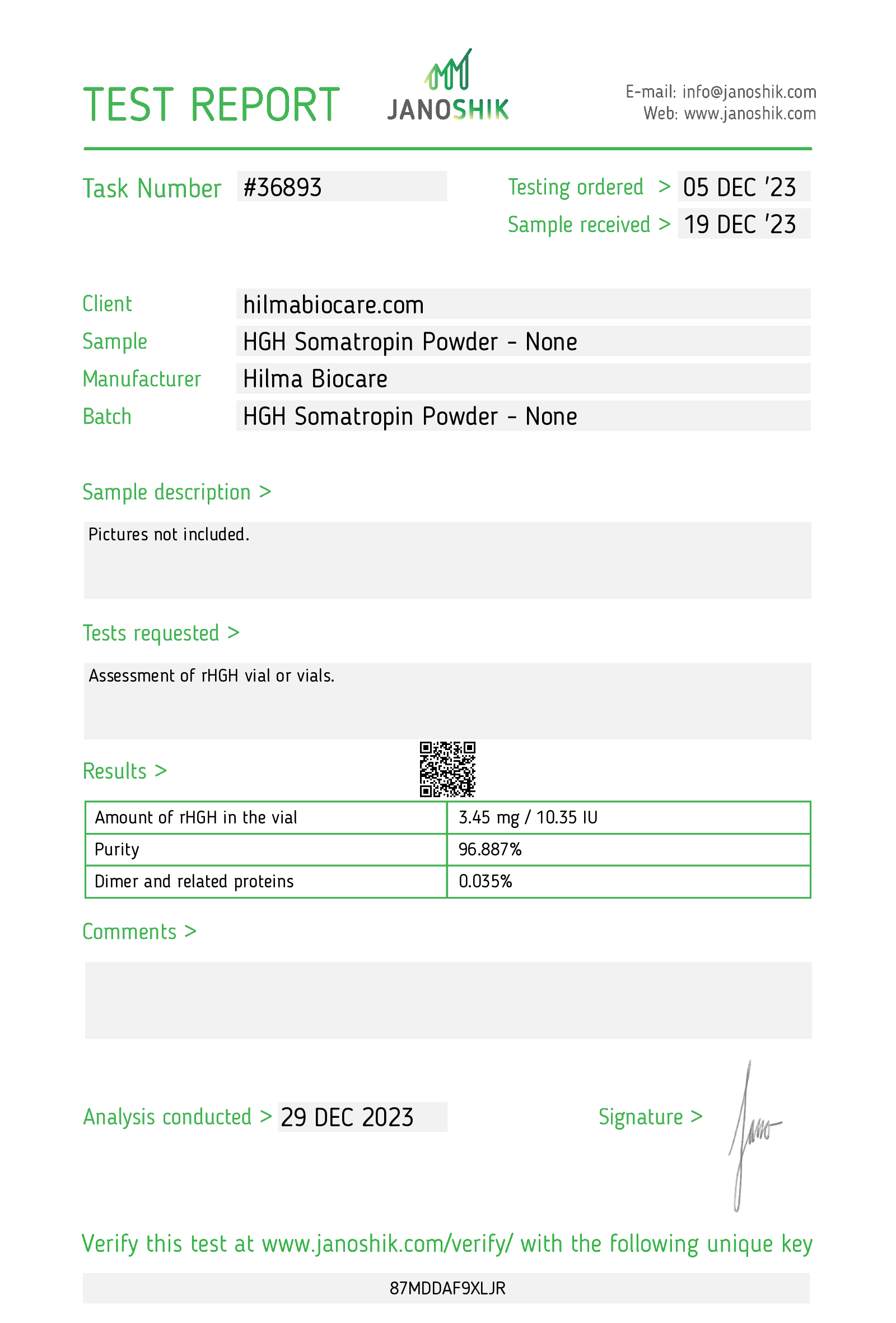 Hilma Biocare HGH Fragment 176-191 5mg/vial - Image 2